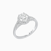 Vintage Inspired Round Cut Halo Ring with Diamond Accents - Shahin Jewelry